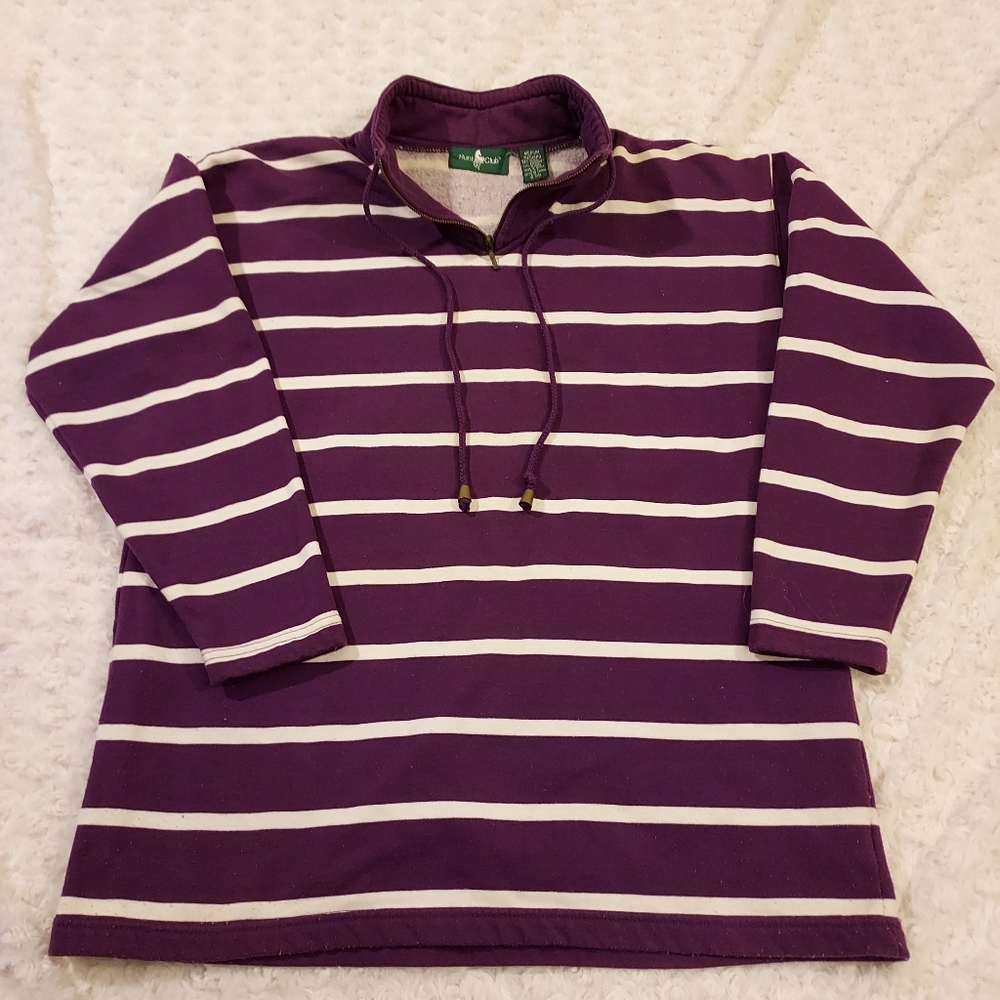 Hunt Club Plum & White Striped Pullover Sweatshirt Preppy Academia Nautical Med